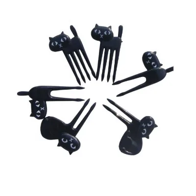 Hot Sale Plastic Fork with Black Cat Halloween Design Party Food Picks and Mini Fruit Fork