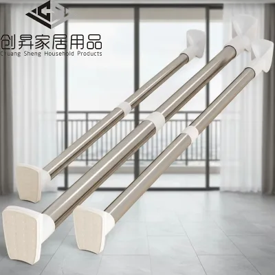 Modern Minimalist Style Stainless Steel Black Bathroom Towel Bar with No-Drill Telescopic Feature for Hanging Clothes