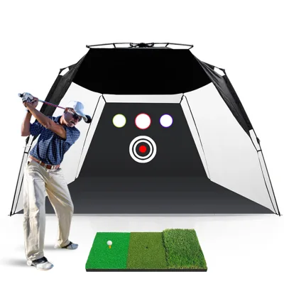 Golf Practice Net with Golf Mat All in 1 Speed Open Folding Telescopic Pole Golf Practice Net Hit Target Net