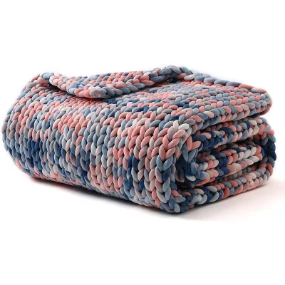 Handmade Chunky Knitted Design Soft and Cozy Pink Sky Tie-Dyed Throw Blanket for Home Decor