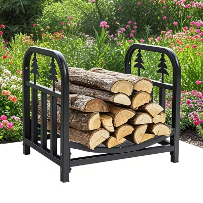 Two Layers Powder Coated Iron Firewood Rack Outdoor Firewood Log Rack