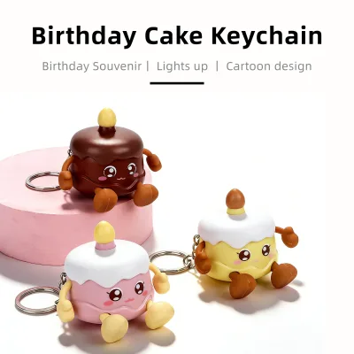 Happy Birthday Cake Lovely 3D LED Keyring with Candle Light up and Sound Making Plastic Lightweight