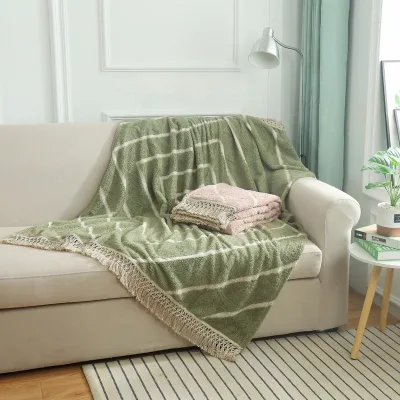 FY Pure Color Tassel Geometric Decorative Summer Air Conditioning Blanket Wholesale for Adults and Babies Napping