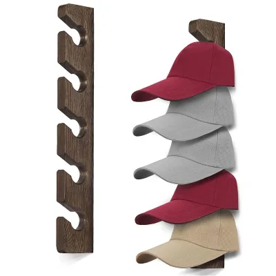 Rustic Wooden Hat Rack (2-Pack) Wall Mounted Baseball Cap Organizer for Closet Bedroom & Entryway Wooden Hat Holder