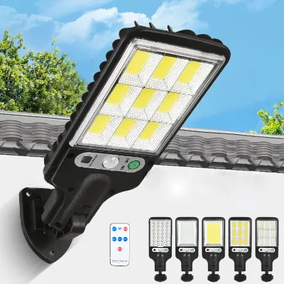 Solar Wall Light with PIR Motion Sensor and Remote Control 120° Wide Angle Waterproof Outdoor LED Garden Camping Lamp