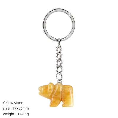 Natural Stone Agate Bead Bag Charm Chain Yellow Jade Polar Bear Handbag Keychain Decoration Women