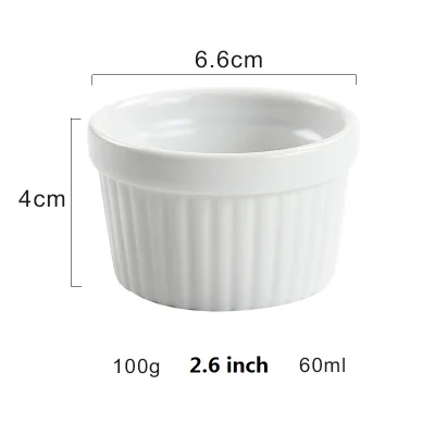 Dessert Ramekins White Ceramic Eco-Friendly Microwave & Oven Safe Baking Pudding Cup Seasoning Dish Set 6.6cm