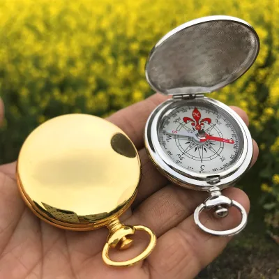 Pure Copper Flip Compass Outdoor Multi-functional Metal Compass with Luminous Finish Pocket Watch Style