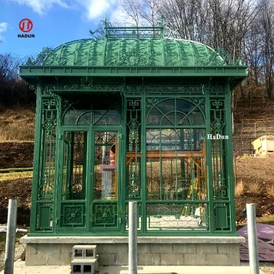 Large Outdoor Decorative Garden Used Wrought Iron Green Gazebos Greenhouse