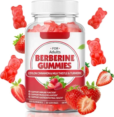 99% Purity Organic Berberine Gummies with Ceylon Cinnamon Sugar-Free Strawberry Flavored HCL Supplements Vitamins