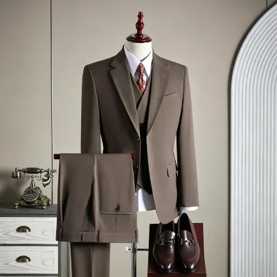 Men's Modal-Wool Beaded Single Breasted Notched Collar Haute Couture Suit Set-Bridal Wedding Business Professional Attire