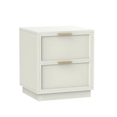 Minimalist Cream 2 Drawer Bedside Cabinet with Wood Handles Small Bedroom Storage Night Stand
