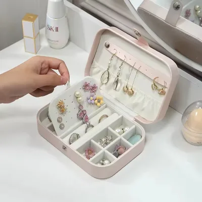 PU Jewelry Box Large Capacity Jewelry Organizer with Removable Dividers Necklace Hooks and Metal Zipper for Women