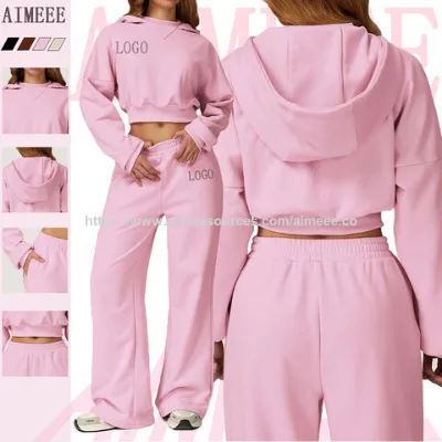 Women's Activewear Jogging Suits Cropped Hoodie and Sweatpants Tracksuit Women Sport Set