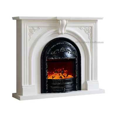 F-652 White Arch Retro Victorian French Style Carved Electric Fireplace Mantel Shelf Mantelpiece With Fireplace Insert