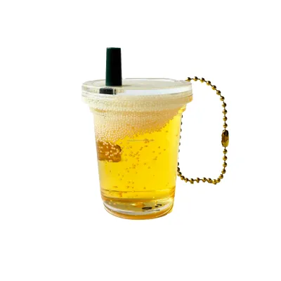 Exquisite Wholesale Custom Cartoon Mini Plastic Acrylic Beer Mug Shape Liquid Keychain for Compact Bag Decoration Pendant
