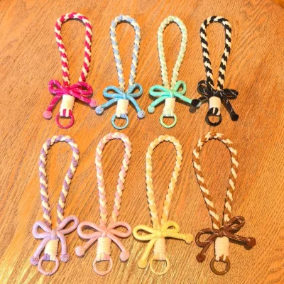 Doubled Color Short Lanyard Strap Phone Case Cord Wristband Strap for iPhone 17 For Girls Bow Short Lanyard