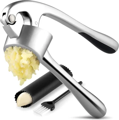Professional Kitchen Manual Garlic Press with Stainless Steel Blade and Soft Handle for Minced Garlic Crushing