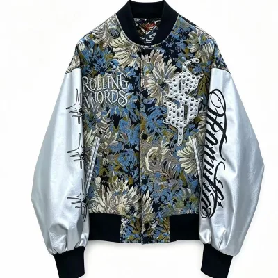 High End Customized Men's Jacket Embroidered 100% Cotton Heavy-duty Blanket Zipper Pocket Button Man Jacket Baseball Jersey
