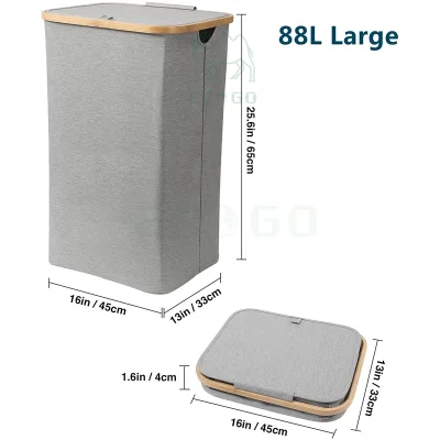Laundry Baskets Collapsible Bamboo Laundry Hamper With Lid,Water-proof Dirty Clothes Hamper