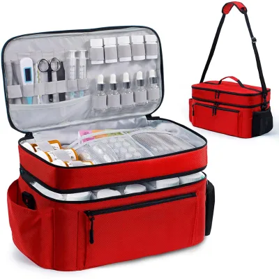 OEM/ODM Double-layer Design Travel First Aid Kit Bags Water-resistant Medical Storage Bag With Removable Dividers