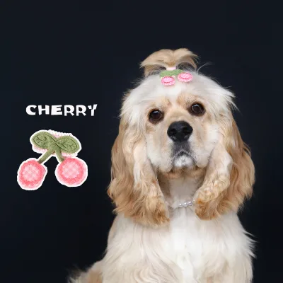 3pcs/set Pet Fabric Hairpin Set Grid Strawberry Cherry Bow Pattern, Cute Long-haired cat and Dog Hair Clips Set for Pet