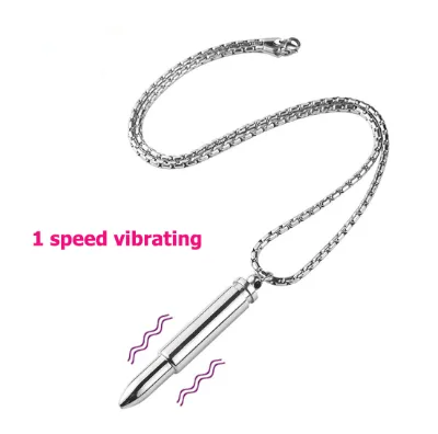 Vibrating Necklace Bullet Vibrator - 1 Speed Mini Bullet Vibrator SILVER Color, Women Masturbation Massager
