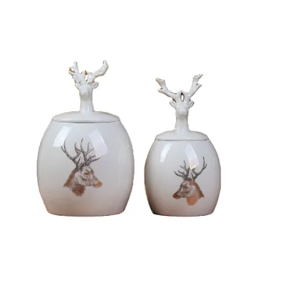 Custom Deer Pattern Ceramic Candy & Cookie Jar with Stag Lid for Christmas Decorations Food Storage & Crafts Excellent Gift Idea