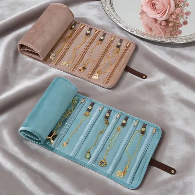 Velvet Jewelry Storage Bag -Style Multi-Layer Earring Necklace Organizer Portable Rollable Travel Accessory
