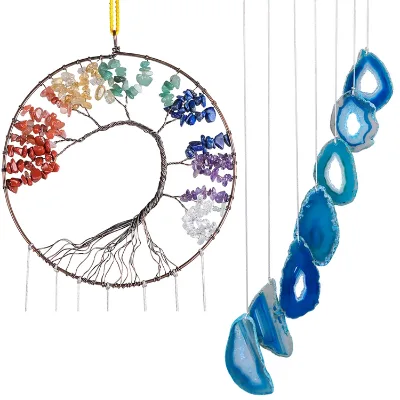 HY Wholesale NATURAL PINK Crystal Agate WIND CHIME for HOME DECORATION and GIFT