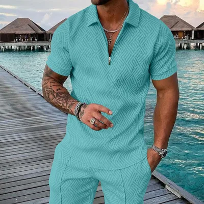 Men Short Sleeve Joggers Suits Set Short Zip Polo Tshirt Set Twin Set Mens Shorts and t Shirt