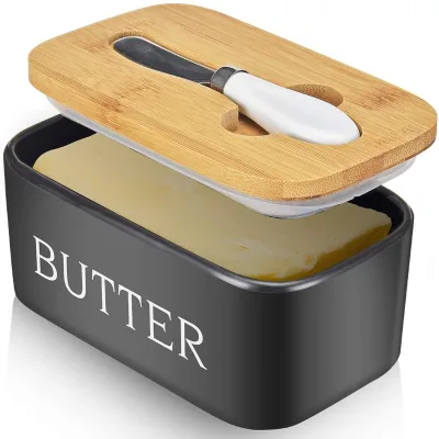 Butter Dish with Lid Ceramics Butter Keeper Container with Knife and Silicone Sealing Butter Box with Cover
