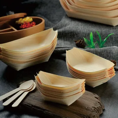 Factory Supplier Wholesale Pine Biodegradable Disposable Wooden Food Sushi Boat for Restaurant