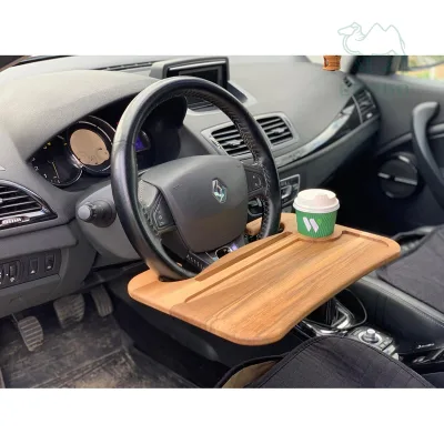 Multifunctional Bamboo Car Tray Double Sided Steering Wheel Tray Smooth Finish Steering Wheel Desk for Laptop