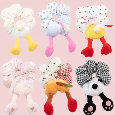 Cartoon Polka Dot Splicing Plaid Hair Scrunchies Flower Shape Hair Tie Unisex Four Seasons Sweet Ponytail Accessories