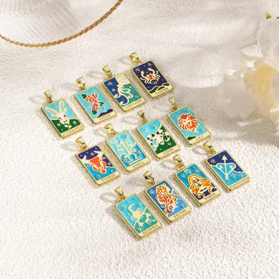 Fashion Selling Copper Plated 18k Twelve Constellations Drop Oil Pendant All Simple Necklace Hanging Couples Gifts