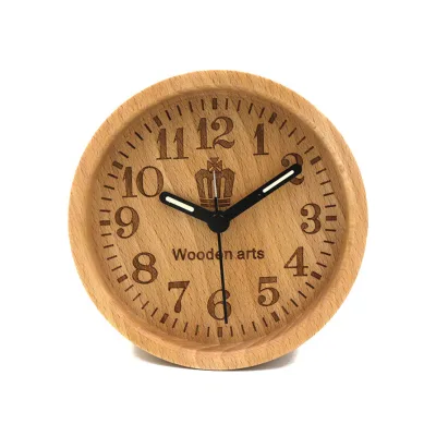 2021 Nature Timber Shabby Chic Alarm Clock Quartz Wooden Needle Display for Ramadan
