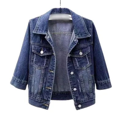 New Spring and Autumn Seven-quarter Sleeve Denim Coat Female Short Slim Look With Cardigan With Student Shirt