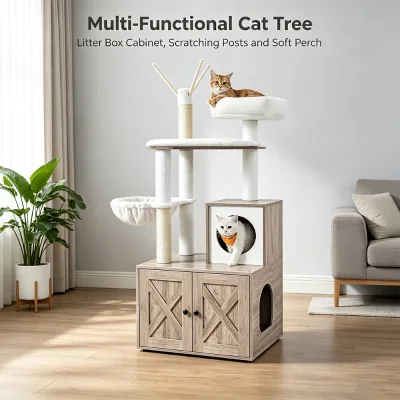 Multi Level Cat Tree Tower With Sisal Scratching Posts and Removable Cushions Easy Clean Design for Cats Modern Pet Furniture