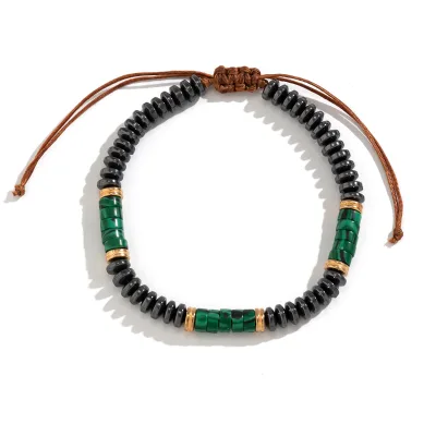2024 New Arrival Vintage Jewelry Men's Adjustable Rope Stone Bead Bracelets Black Gallstone Turquoise Beaded Bracelet for Men