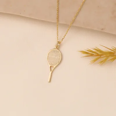 18K Gold Tennis Racket Necklace Stainless Steel Sports Accessories Racket Charm Pendant Item Wholesale Customization