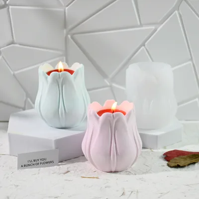 Diy Glue Mold Tulip Flower Crown Gypsum Aromatherapy Candle Cup Candle Holder Base Silicone Mold