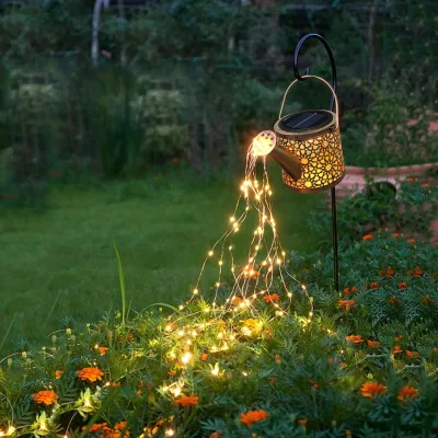 Outdoor Metal 36 LED Fairy String Lights Hanging Solar Watering Can Garden Light