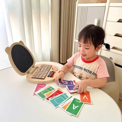 Bear Shape Wooden Early Learning Board Double Sided Drawing Board Alphabet Keyboard Educational Toy for Kids