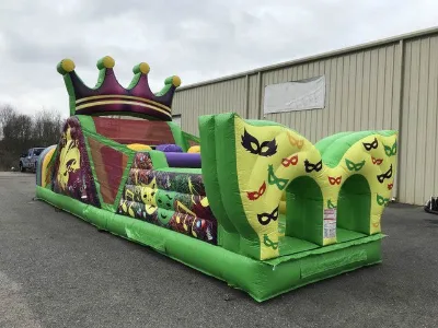 Mardi Gras Inflatable Obstacle Course Crown Themed Inflatable Run Tunnel Game for Carnival Party Rental