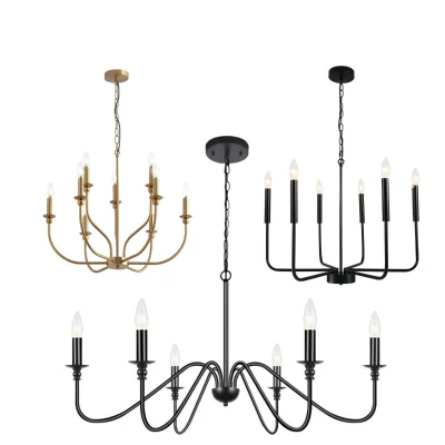 Modern Minimalist Lightly Luxurious American-style Wrought-iron LED Chandelier Black/goldliving Room Dining Room Lighting;