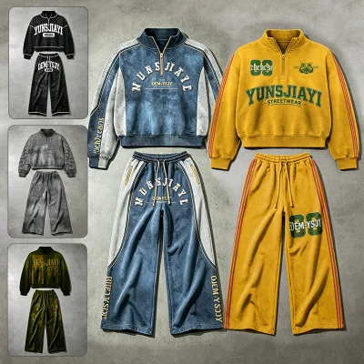 Tracksuit Custom Applique Embroidery Heavyweight 100% Cotton French Terry Knitted Autumn Jogger Pants Track Suit Men Sweatsuits