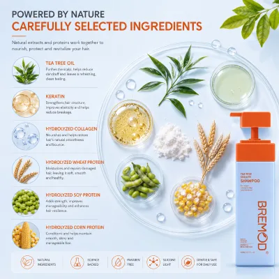 BREMOD Tea Tree Moisturizing Hair-Loss Prevention Smooth Strong Shampoo for All Hair Types 500 ml Private Label Available OEM