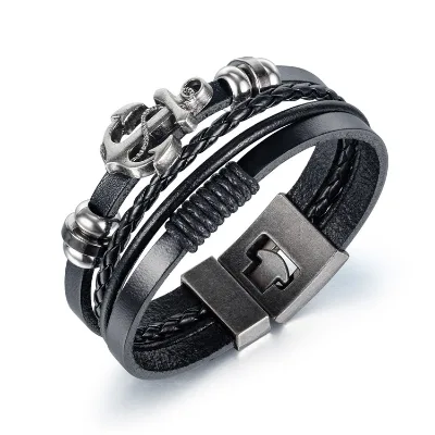 Newest trendy leather bracelet anchor  charm men's handsome bracelet