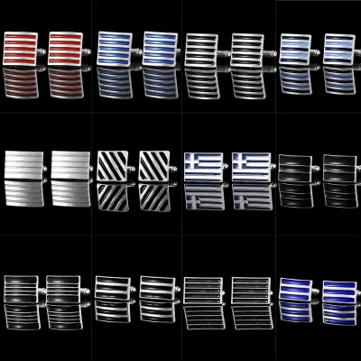 Best Selling Luxurious Men's Blue Striped Cufflinks Exquisite Business Suit Accessories for Engagement Wedding Party or Gift